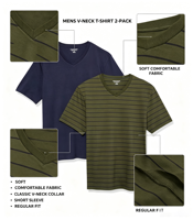 T-shirts à manches courtes en jersey brodé uni 100% coton 220g pour homme, col en V, lot de 2
