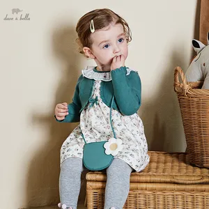 DB3222821 dave bella autumn baby girl print embroidery dress with small ll bag boutique gilr party dress infant lolita clothes