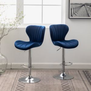 DB Ellston Set of 2 Adjustable Height Blue PU Upholstered <b>Swivel</b> <b>Barstools</b> Simple Design Farmhouse Suitable - Product Image 2