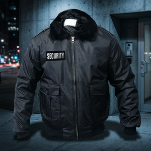 Winter Men's <b>Slim</b> <b>Fit</b> Stand Collar Zipper Front Breathable Embossed 100% Cotton Bomber <b>Jacket</b> for Security Guard Uniform - Product Image 4