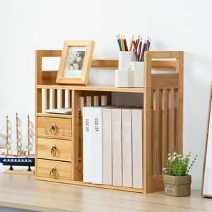 Bamboo <b>Mini</b> Bookshelf With Drawer Desktop Storage Simple <b>Desk</b> Organizer For Student Office Use - Product Image 3