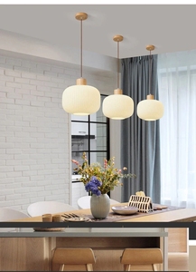 Lustre nordique cuisine îlot luminaire <span class=keywords><strong>bois</strong></span> lumière blanc verre nervuré E27 <span class=keywords><strong>Suspension</strong></span> pour chambre salle à manger - Product Image 6