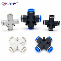 LYHY Factory Wholesale PZ Series Pneumatic Connector 4 Way Cross Push-in Plastic Air Tube Splitter Connectors Tube Fittings