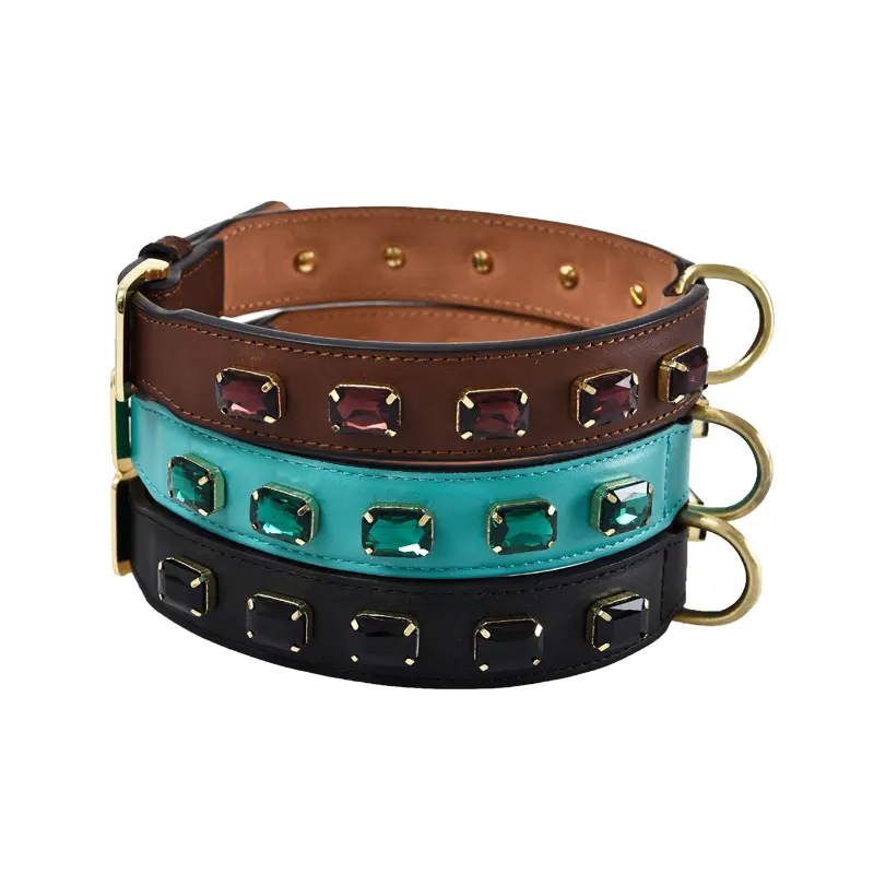 Customize Upper Leather Waterproof Durable Luxury Pet Collar Sparkly Crystal Jeweled Dog Collar
