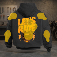 Sweat à capuche noir pour homme avec imprimé crâne jaune et protections, manches longues, design sublimé au dos, toutes saisons