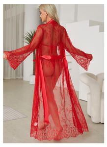 Bata Larga <span class=keywords><strong>de</strong></span> Encaje Elegante y Sexy <span class=keywords><strong>para</strong></span> Mujer, Vestido Transparente, Lencería, Kimono, Traje <span class=keywords><strong>de</strong></span> Baño, Lencería Romántica, Ropa <span class=keywords><strong>de</strong></span> Dormir <span class=keywords><strong>para</strong></span> Verano, Otoño y Primavera - Product Image 2