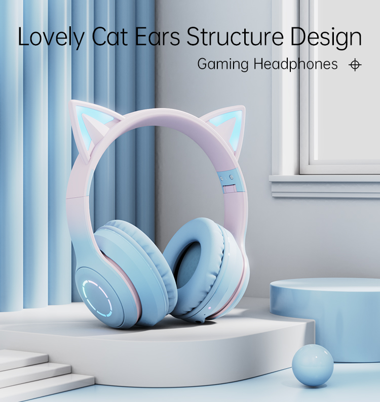 Hot Kids Music Gaming Headphones With Mic Flashing Light Cat Ear multifunctional wireless stereo headset