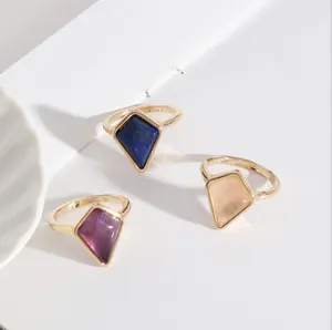 Vintage Ladies Fashion Fine Gold Metal Finger Natural Stone Lapis Rose Quartz Amethyst Gemstone Crystal Rings Women Jewelry