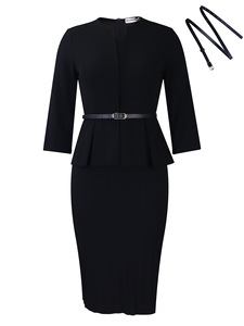 <span class=keywords><strong>Ensemble</strong></span> robe et jupe crayon satinée à volants et col en V <span class=keywords><strong>taille</strong></span> haute pour femme - Tenue décontractée d'affaires pour l'hiver - Marché africain - Product Image 6