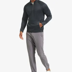 High Quality Oem Cotton Knit Lightweight 1/4 Quarter Zip Quick Dry Long Sleeve Men's Golf Sweater With Pockets Golf Pullover