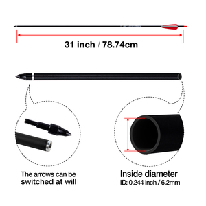 Frecce in Fibra di Carbonio di Alta Qualità, 6.2mm ID, Punta in Acciaio, Piume in Plastica, Compatibili con Balestra e Arco Ricurvo - Product Image 5