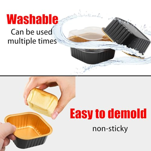 Moldes Cuadrados Mini para Pan, Reciclables, de Pared Lisa, Color Negro y Dorado, para Hornear Pasteles, Recipientes de Aluminio Resistentes para Alimentos - Product Image 5