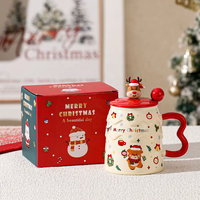 Ensemble de tasses en céramique verte de Noël créatives de haute qualité personnalisées avec couvercle et cuillère, tasse en porcelaine rouge, boîte cadeau pour cadeaux de mariage