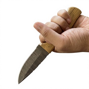Cuchillo de Hoja Fija con Punta de Gota, Acero de Damasco, Mango Rosa, para Caza y Uso en Exteriores - Product Image 3