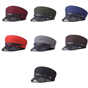 Cross-border Ins Style PU Leather Flat-top Beret <b>Hat</b> with Short Brim Cotton All-match Breathable Octagonal Women's Leather <b>Hat</b> - Product Image 2