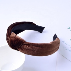 Cina All'ingrosso Della Fabbrica di Alta Qualità Delle Ragazze Hairband Velluto Fasce Larghe Croce Annodato Fasce Per Capelli - Product Image 6