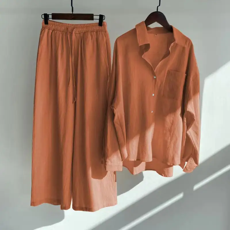 Conjuntos de pantalones cortos de lino y algodón Camisa Bohemia vintage Pantalones cortos holgados de cintura alta Conjuntos de mujer Conjunto de dos piezas Traje de casa para mujer