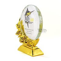 Coupe de trophée en cristal sur base en métal doré de qualité supérieure pour les sports de natation, course, émail dur, durable, gravure imprimée, trophées, plaques