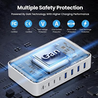 Bloc de chargeur USB C 200W, concentrateur de station de charge rapide GaN III 8 ports amélioré, adaptateur de chargeur pour ordinateur portable PD 65W