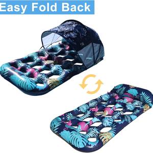 Cama flotante inflable para piscina, balsa flotante con sombrilla, tumbona, bote para adultos con reposacabezas y portavasos. - Product Image 2