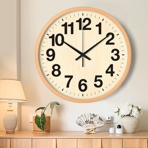 <span class=keywords><strong>นาฬิกา</strong></span><span class=keywords><strong>แขวน</strong></span>ผนังทรงกลมไม้เนื้อแข็ง พร้อมกลไกแบบวิทยุ ขนาดใหญ่ สไตล์เรโทรสีครีม สำหรับห้องนั่งเล่น - Product Image 4