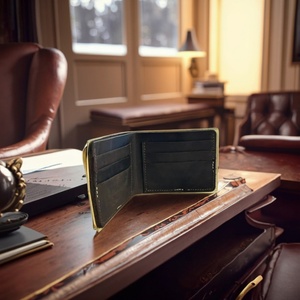 For Portable Vintage Genuine Leather Short <b>Wallet</b> Open Multi-Card Coin Holder Thread Pattern Polyester Lining Unisex - Product Image 3