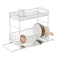 Égouttoir à vaisselle WIREKING en acier inoxydable, double niveau, extensible, à poser sur l'évier, avec porte-assiettes, porte-bols et bac d'égouttage