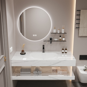 Modern <strong>Bathroom</strong> Cabinet Smart Lighted Mirror Wall-mounted Open Storage Ceramic Basin <strong>Bathroom</strong> Sink <strong>Bathroom</strong> <strong>Vanities</strong> - Product Image 2