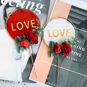 DIY Rose Selamat Hari Valentine Cinta Hati Kue Topper Akrilik Cupcake Topper untuk Pesta Pernikahan Valentine Kue Dekorasi XQA046
