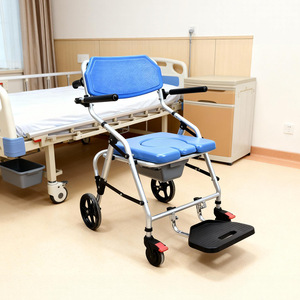Chaise commode avec roulettes, bleu royal, pliable, siège de toilette portable pour personnes âgées et femmes enceintes, utilisation en intérieur - Product Image 3
