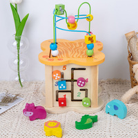 Cube d'activités multifonctionnel en bois à 4 faces avec labyrinthe de perles pour tout-petits – Jouet éducatif précoce de tri de formes