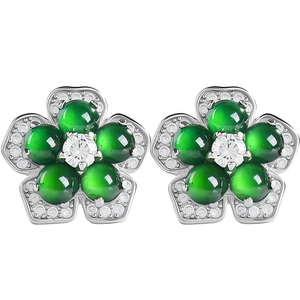 High-end natural A-grade jadeite green flower-shaped <b>stud</b> <b>earrings</b>, made of jade, <b>set</b> with S925 <b>silver</b>, for women - Product Image 5