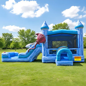 บ้านลมเป่าลมดีไซน์ใหม่รูปปลากระเบน  แบบเป็นมิตรกับสิ่งแวดล้อม พร้อมสไลเดอร์น้ำแบบคู่  รับน้ำหนักได้ 1000 กก. เหมาะสำหรับงานปาร์ตี้ - Product Image 1