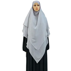 High Quality Chiffon Prayer Abaya Solid Color 3+2 Layer Simple style Long scarf Malaysia Jilbab Khimar traditional Islamic hijab