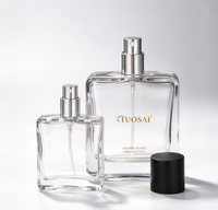 En stock, flacon de parfum en verre rectangulaire transparent givré de haute qualité, 30 ml, avec bouchon pulvérisateur pour cosmétiques parfumés