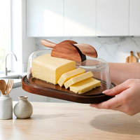 Boîte à beurre en bois avec couvercle en verre, plateau rectangulaire pour le stockage du beurre, des desserts, des gâteaux, du fromage