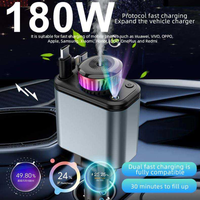 Chargeur de voiture 5-en-1 à charge rapide PD 2.0 180W avec câble rétractable pour téléphone portable et ordinateur portable, diffuseur de parfum désodorisant