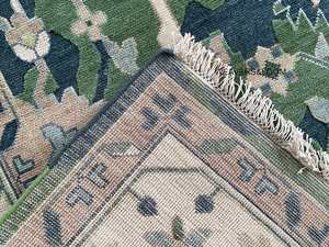 Tapis Oushak noué à la main, vert, bleu, laine turque, tapis d'intérieur, motif floral oriental, style vintage, décoration de salon - Product Image 5