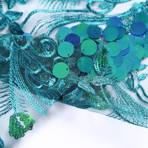 Apliques de encaje de malla cuentas <span class=keywords><strong>verde</strong></span> bordado grande de tela para el vestido - Product Image 6