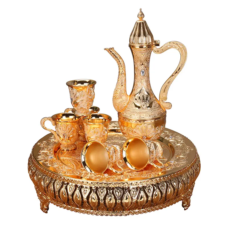 2024 nouveau Ramadan Kareem thé turc Style arabe produits promotionnels décoration de la maison ensemble de théière à café en fonte dorée