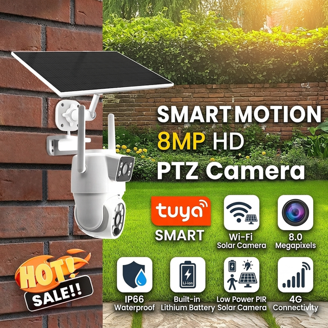 8MP Wifi/Lan Solar Ptz Mini Outdoor Camera with Wireless HD Multi-Function Data Storage Options Memory Card and Cloud