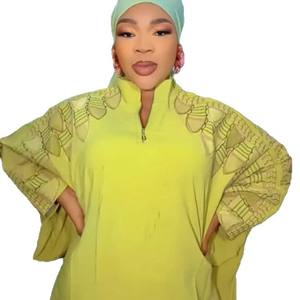 Abito da donna di alta qualità taglie forti con maniche a pipistrello ricamate con cerniera tinta unita abito lungo allentato per Boutique elegante primaverile - Product Image 5