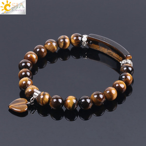 CSJA venta al por mayor pulsera elástica energía curación Natural cuentas de piedra de cristal corazón encanto Ojo de Tigre hombres pulsera <span class=keywords><strong>F105</strong></span> - Product Image 2