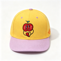 Casquette de baseball à visière plate brodée motif pomme mignonne, style color block américain, casquette snapback, casquette trucker unisexe grande taille à motif dessin animé