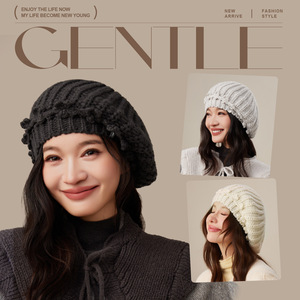 Nouveau chapeau en dentelle <span class=keywords><strong>crochet</strong></span>ée à la main pour l'automne et l'hiver pour femmes, tendance, petit visage, grande circonférence de tête, béret de peintre - Product Image 3