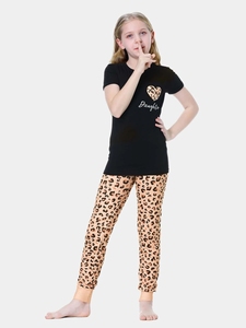 Mamma e io pigiama ragazze lettera e cuore leopardato stampa Tee & Pants mamma e Me pij Set pigiama Set da donna - Product Image 4