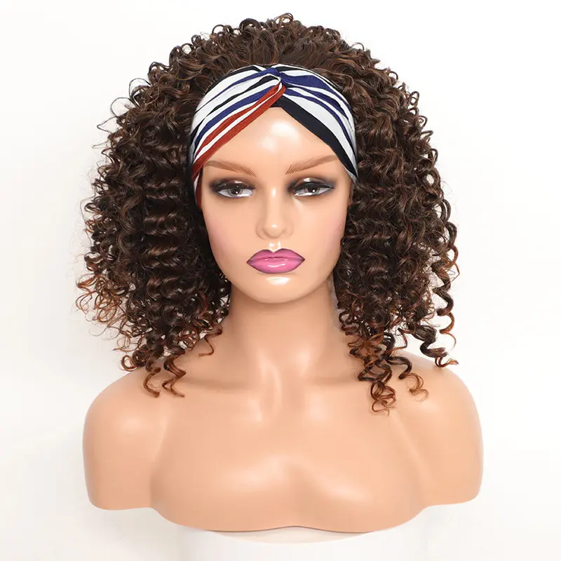 W-05 15" synthetic wig deep color synthetic wigs heat resistant 180% density wave curly wig synthetic with silk headband