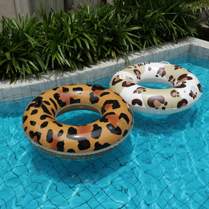 Leopard Print Swimming Ring Adult <b>Inflatable</b> Water <b>Float</b> With Handle For <b>Pool</b> Use - Product Image 1
