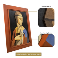 Art mural en bois 3D personnalisé pour hôtel, peinture à l'huile, décoration intérieure, cubisme, portrait abstrait, sculpture murale en bois superposée