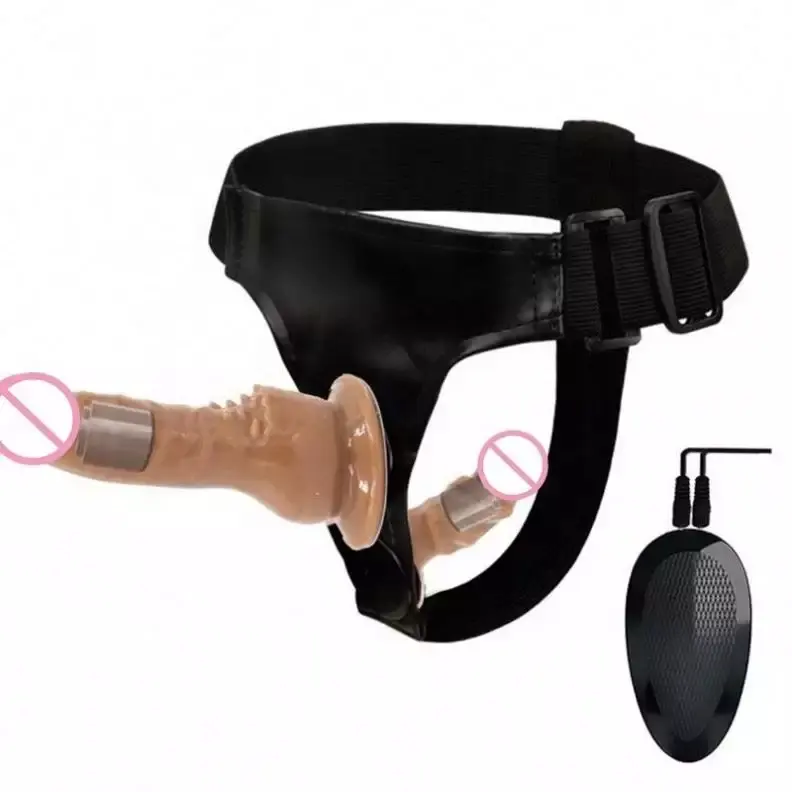 Double Penis realistis Dildo sabuk Harness elastis Strap On Big Dildo Vibrator mainan seks dewasa untuk wanita seks mainan pemasok